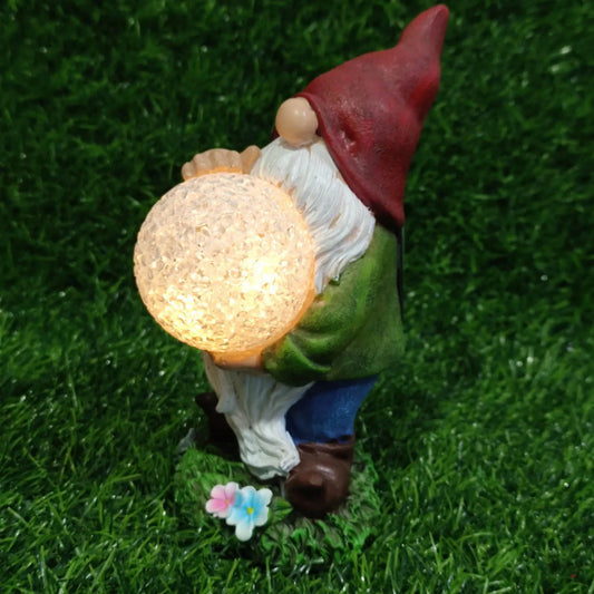 Garden Gnome with Solar Powered LED Light - Outdoor Statue