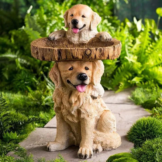 Playful Dog Bird Bath Statue - Garden Decoration