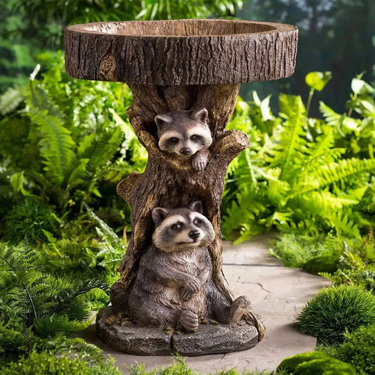 Raccoon Bird Bath Garden Sculpture